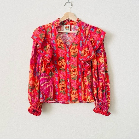 FARM Rio Vibrant Floral Blouse - Red and Orange - Picture 7 of 8